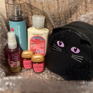 Bath & Body Works Black Cat Bag with Spray, lotion large, hand sanitizer